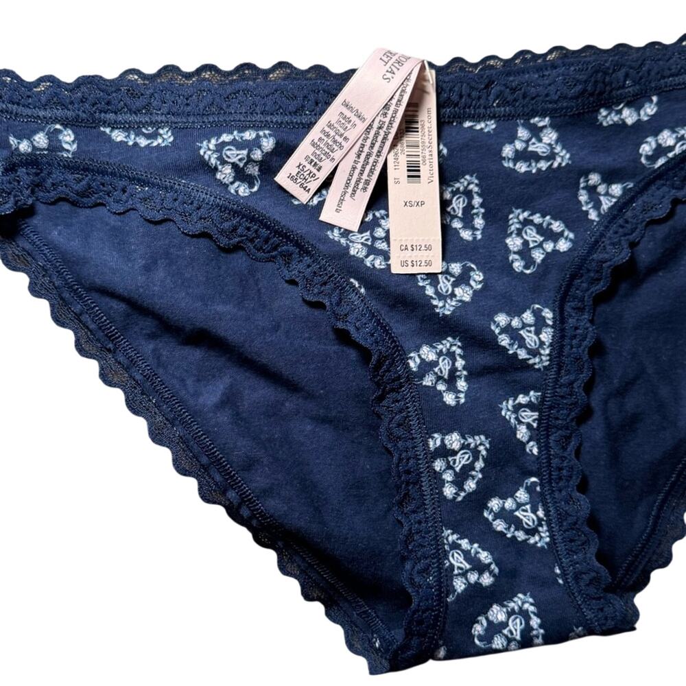 Victoria’s Secret Navy Heart Lace Cotton Bikini XS